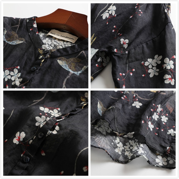 f8042405 国産リネン　オリジナルプリント　夏のロングシャツ　チュニック　7分袖 4枚目の画像
