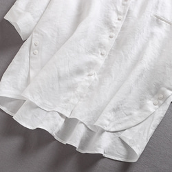 襯衫大麻天然亞麻剪裁和縫製涼爽襯衫 3/4 袖白色 F8042411 第3張的照片