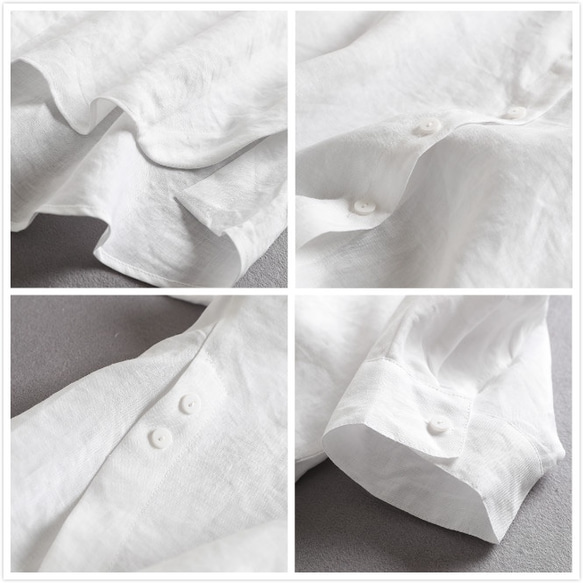 ブラウス麻　天然　リネン カットソー 清涼感 シャツ  7分袖 ホワイトf8042411 4枚目の画像