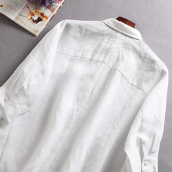 襯衫大麻天然亞麻剪裁和縫製涼爽襯衫 3/4 袖白色 F8042411 第5張的照片