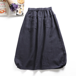 f8050816 　紺色　綿麻　ポケット付き　スカート　ロングスカート 5枚目の画像