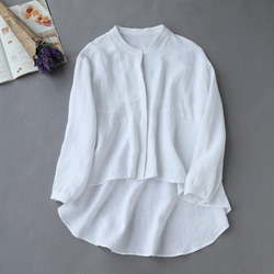 寬鬆時尚的白襯衫，長袖，非常適合夏天防曬，米白色 220402-1 第1張的照片