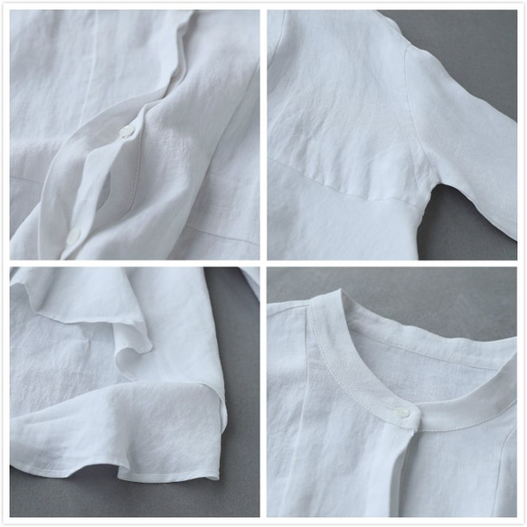寬鬆時尚的白襯衫，長袖，非常適合夏天防曬，米白色 220402-1 第3張的照片