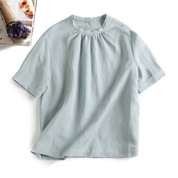 f8080901 美麗的色彩 絲綢和亞麻布料 非常舒適 短袖 後扣襯衫 第1張的照片