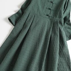 限量秋冬棉麻洋裝手工扣環長裙綠色1124-1 第3張的照片