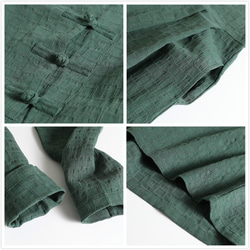 限量秋冬棉麻洋裝手工扣環長裙綠色1124-1 第4張的照片