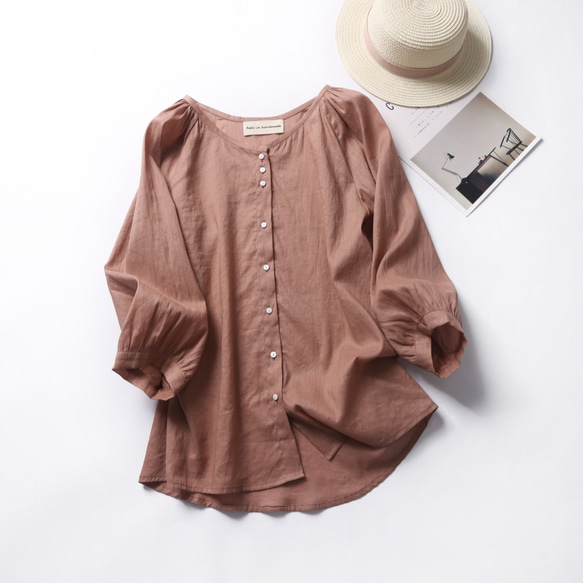 超舒適亞麻開襟衫，防曬，降溫，暗玫瑰色 190601-4 第1張的照片