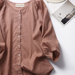 超舒適亞麻開襟衫，防曬，降溫，暗玫瑰色 190601-4 第2張的照片