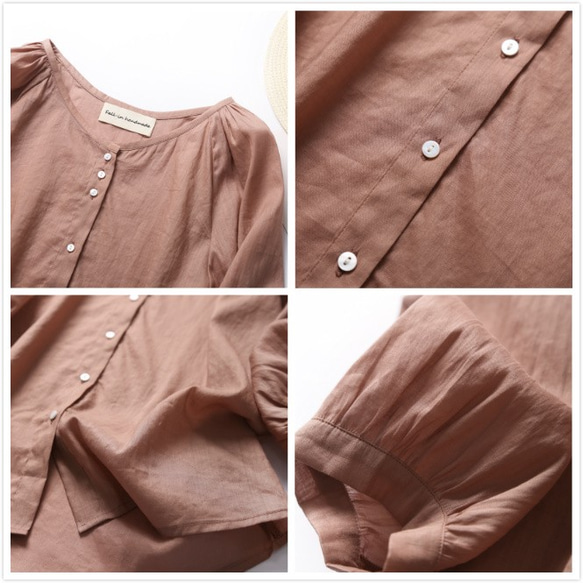 超舒適亞麻開襟衫，防曬，降溫，暗玫瑰色 190601-4 第5張的照片