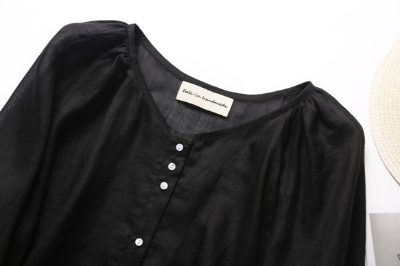 超舒適亞麻開襟衫，防曬，降溫，襯衫，黑色 190601-3 第3張的照片