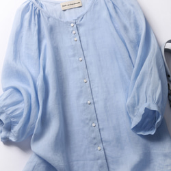 超舒適亞麻開襟衫，防曬，降溫，襯衫，淺藍色 190601-2 第3張的照片