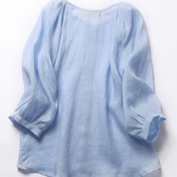超舒適亞麻開襟衫，防曬，降溫，襯衫，淺藍色 190601-2 第5張的照片