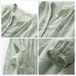 營造特殊感覺的花卉圖案襯衫連身裙，棉質，長袖 190603-1 第4張的照片