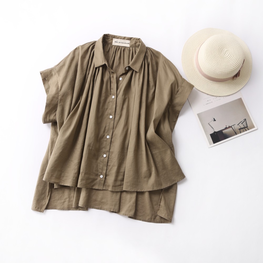 190712-1大人のお洒落　風合いリネンブラウス　 ブラウス レディース トップス シャツ 半袖 リネン