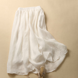 着回しふわさらロングスカート　裏地つき　リネンスカート　ホワイト190713-５ 1枚目の画像