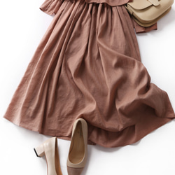 190713-4 蓬鬆長裙，有襯，亞麻裙，深玫瑰色 第1張的照片