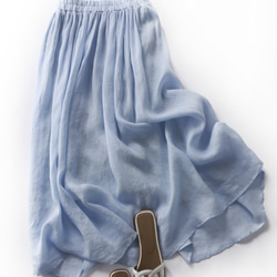 190713-2着回しふわさらロングスカート　裏地つき　リネンスカート　水色 1枚目の画像