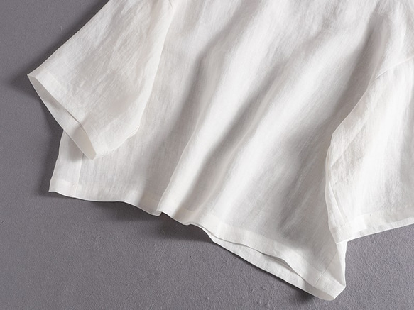 100% 亞麻落袖 3/4 袖襯衫寬鬆白色 190702-1 第3張的照片