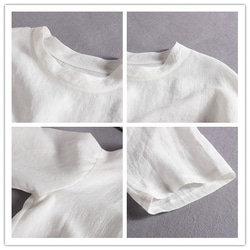 100% 亞麻落袖 3/4 袖襯衫寬鬆白色 190702-1 第4張的照片