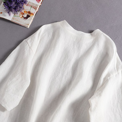 100% 亞麻落袖 3/4 袖襯衫寬鬆白色 190702-1 第5張的照片