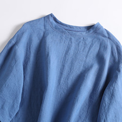 100% 亞麻落袖 3/4 袖襯衫寬鬆藍 190702-2 第2張的照片