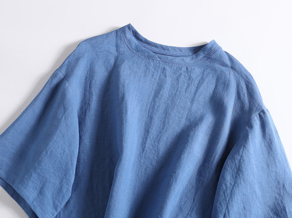 亞麻 100% 落袖 3/4 袖襯衫寬鬆藍色 190702-2 第2張的照片