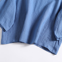 100% 亞麻落袖 3/4 袖襯衫寬鬆藍 190702-2 第3張的照片