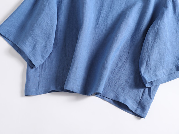 亞麻 100% 落袖 3/4 袖襯衫寬鬆藍色 190702-2 第3張的照片