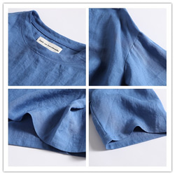 亞麻 100% 落袖 3/4 袖襯衫寬鬆藍色 190702-2 第4張的照片