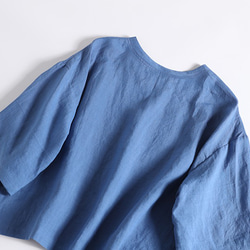 亞麻 100% 落袖 3/4 袖襯衫寬鬆藍色 190702-2 第5張的照片