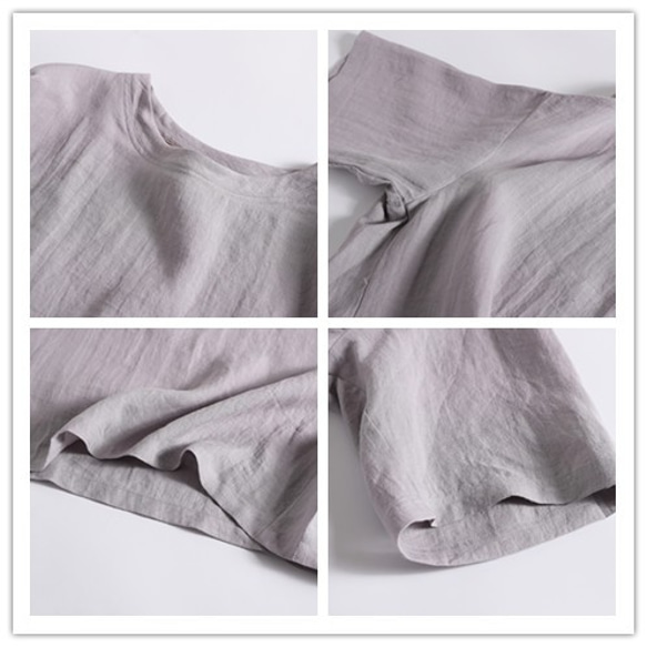 100% 亞麻落袖 3/4 袖襯衫寬鬆淺灰色 190702-3 第4張的照片
