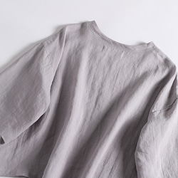 100% 亞麻落袖 3/4 袖襯衫寬鬆淺灰色 190702-3 第5張的照片