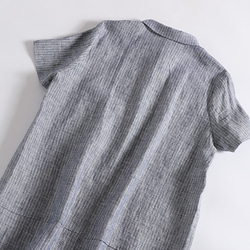 越穿越愛的條紋連身裙，短袖，100% 亞麻，灰色 190709-2 第5張的照片