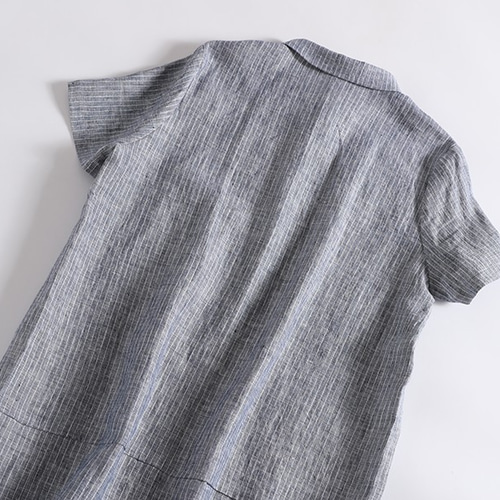 美品//アドーア　ADORE コットンシャツワンピース　ストライプ　グレー　半袖 美品//アドーア ADORE コットンシャツワンピース ストライプ