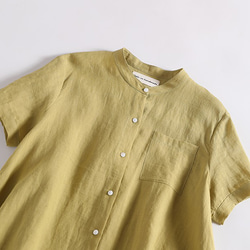 ラフで爽やかな極上リネンシャツ　トップス　リネン100％半袖　サフランイエロー　190710-1 2枚目の画像