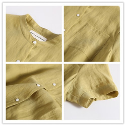 ラフで爽やかな極上リネンシャツ　トップス　リネン100％半袖　サフランイエロー　190710-1 4枚目の画像
