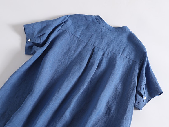 ラフで爽やかな極上リネンシャツ　トップス　リネン100％半袖　セルリアンブルー　190710-4 5枚目の画像