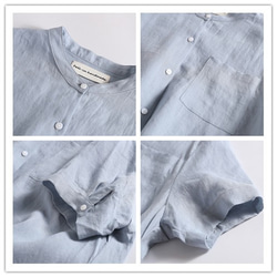 ラフで爽やかな極上リネンシャツ　トップス　リネン100％半袖　薄い水色　190710-5 4枚目の画像