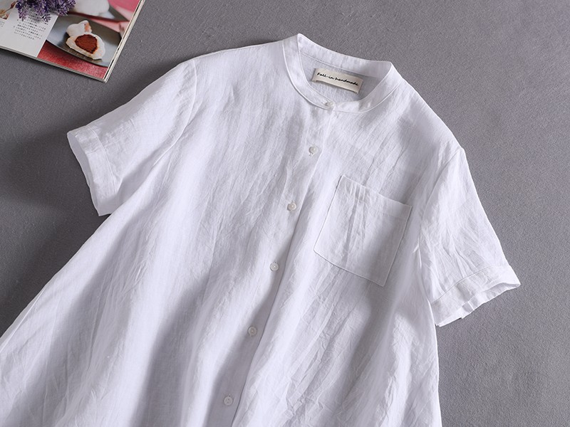 ラフで爽やかな極上リネンシャツ　トップス　リネン100％半袖　ホワイト  190710-7