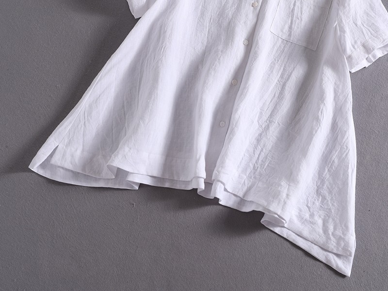 ラフで爽やかな極上リネンシャツ　トップス　リネン100％半袖　ホワイト  190710-7