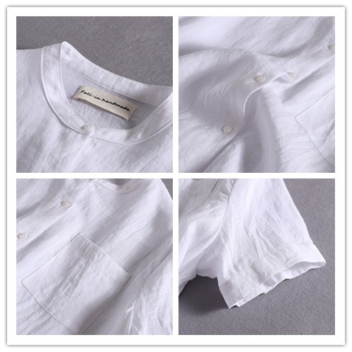 ラフで爽やかな極上リネンシャツ　トップス　リネン100％半袖　ホワイト  190710-7