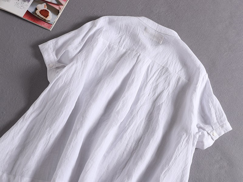 ラフで爽やかな極上リネンシャツ　トップス　リネン100％半袖　ホワイト  190710-7