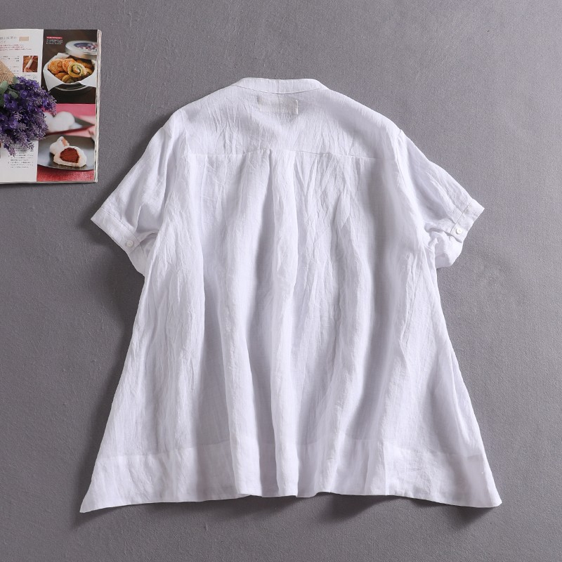 ラフで爽やかな極上リネンシャツ　トップス　リネン100％半袖　ホワイト  190710-7