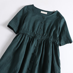 感受亞麻的舒適 100%亞麻長裙 綠色 190801-3 第2張的照片