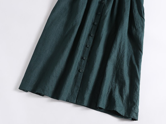 感受亞麻的舒適 100%亞麻長裙 綠色 190801-3 第3張的照片