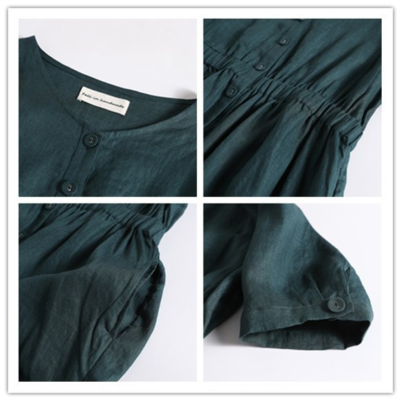 感受亞麻的舒適 100%亞麻長裙 綠色 190801-3 第4張的照片