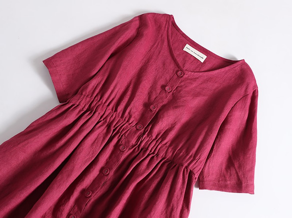 感受亞麻的舒適 100%亞麻長裙 紅色 190801-2 第2張的照片
