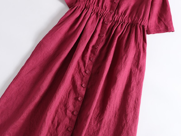 感受亞麻的舒適 100%亞麻長裙 紅色 190801-2 第3張的照片
