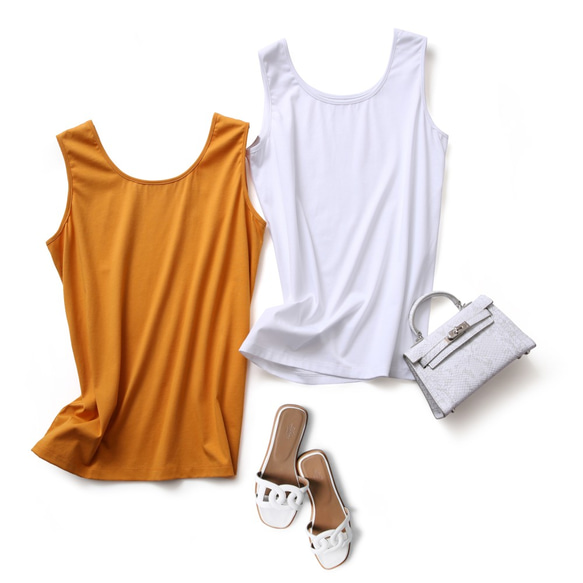 何枚持ってても役立つシンプルなタンクトップ　インナー　キャミソール　ホワイト200905-1 ウコン色200905-2 1枚目の画像