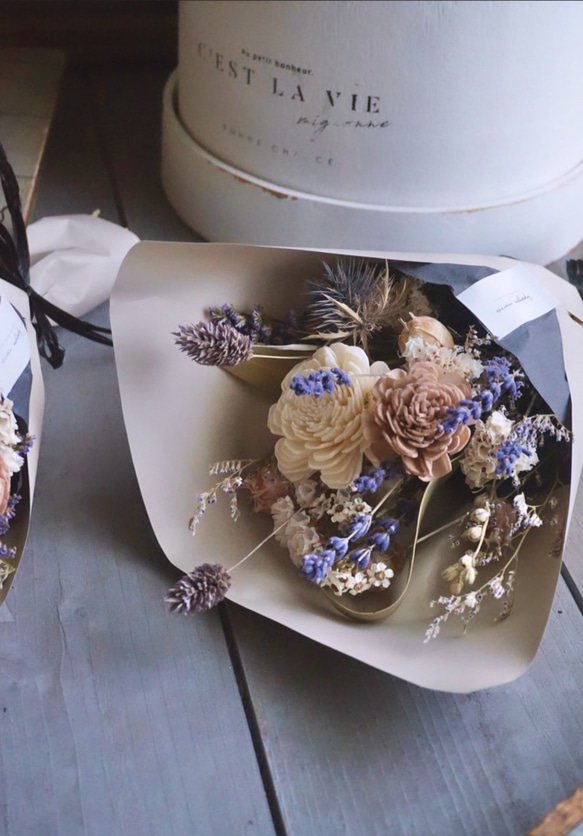 選べるペーパーカラーdry bouquet　 milk tea × lavender 2枚目の画像